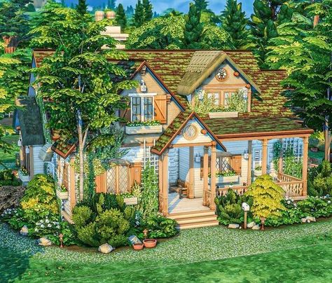 Sims 4 Organic, Sims 4 Cute Cottage, Cottage Living Sims 4 House, Sims 4 Family Cottage, Sims 4 Garden House, Sims 4 Small Cottage, Sims 4 Houses Cottages, Sims 4 Garden Ideas, Sims 4 Landscaping Ideas