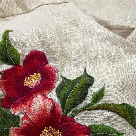 Châu Lê on Instagram: "Coming soon…  #linen #linentheutay #mychauembroidery #flower #dmc #handembroidery #dotheutay #camellia" Camelia Embroidery, Embroidery Tutorials, Hand Embroidery Designs, Hand Embroidery, Coming Soon, Embroidery Designs, Embroidery, Sewing, On Instagram