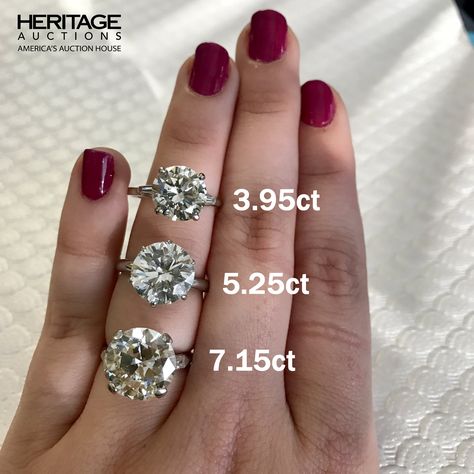 Diamond Carat Comparison, 5 Ct Engagement Ring, Carat Comparison, Carat Size Guide, Gem Hunt, Elegant Birthday Cakes, Jewelry Education, Trending Engagement Rings, Round Diamond Ring