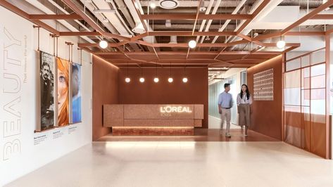 L'Oréal Korea, Seoul - M Moser Associates University Korea Seoul, South Korea Hybe Building, Lift Lobby, Work Cafe, Korea Seoul, Office Plan, How To Speak Korean, Cove Lighting, Booth Seating