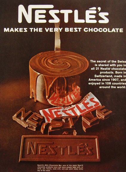 Nestles Milk Chocolate Bar 1967 Ad Vintage Chocolate Ads, Chocolate Ads, Chocolate Poster, Nestle Milk, Bar Ad, Vintage Food Posters, Nestle Chocolate, Vintage Food, Chocolate Candy Bar