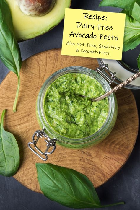 Dairy-Free Avocado Pesto Recipe Dairy Free Pesto Recipe, Avocado Pesto Recipe, Stocked Pantry, Dairy Free Pesto, Pesto Recipes, Vegan Dips, Sandwich Sauces, Milk Allergy, Avocado Pesto