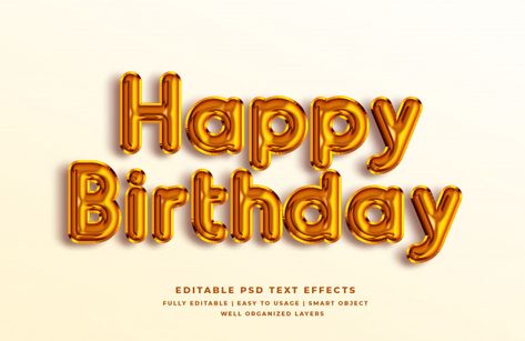 Happy birthday gold 3d text style effect... | Premium Psd #Freepik #psd #birthday #gold #party #cartoon Happy Birthday 3d Text, Happy Birthday 3d, Happy Birthday Font, Birthday Photo Album, Easy Art For Kids, Party Cartoon, Happy Birthday Text, Birthday Gold, Photo Collage Design