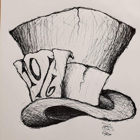 Mad Hatters Hat Drawing, Alice In Wonderland Mad Hatter Drawing, Mad Hatter Hat Tattoo Simple, Mad Hatter Art Drawing, Mad Hatters Hat Tattoo, Mad Hatter Redesign, Mad Hatter Tea Party Drawing, Mad Hatter Astetic, Mad Hatter Pumpkin Carving