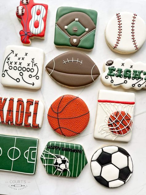 Sports Birthday Cookies, Sports Cookies, Boy 16th Birthday, Sports Theme Birthday, Cupcakes Ideas, Sports Birthday, Icing Cookies, Birthday Cookies, Cookie Designs