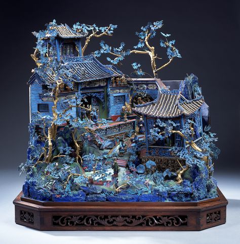 Chinese Garden, Bone Carving, Asian Antiques, Jade Carving, Qing Dynasty, Kingfisher, Stone Carving, Blue And Gold, Chinese Art