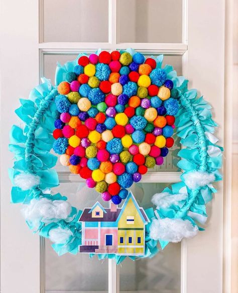 Movie Themed Wreath, Disney Classroom Decorations Diy, Disney Wreaths For Front Door, Up Classroom Theme, Kids Wreath, Disney Christmas Diy, Disney Decor Diy, Disney Wreath, Teacher Wreaths