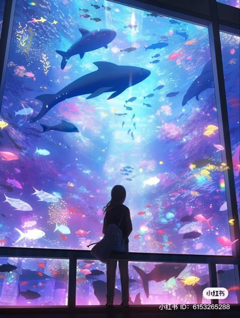 Anime Aquarium, Water Aesthetics, Bg Wallpaper, Art Competition Ideas, Inspired Wallpaper, Art Competitions, Greek Art, Japan Art, Sea Animals