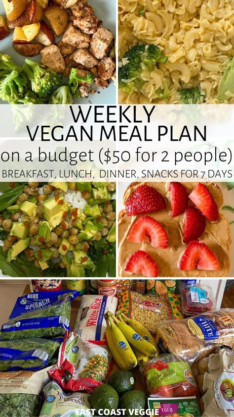 budget vegan meal plan Vegan On A Budget, Cheap Vegetarian Meals, 1200 Calorie Diet Meal Plans, Budget Vegan, Plant Based Diet Meals, Vegan Meal Plan, Cheap Vegan Meals, Plant Based Diet Meal Plan, Cheap Vegan