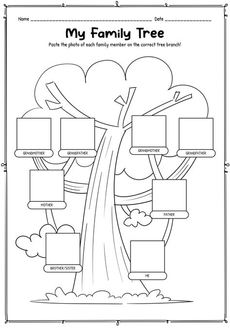 Family Tree In Kindergarten, Family Worksheets For Kids Kindergarten, Kindergarten Family Tree, Family Tree Kindergarten, Family Tree Examples, Family History Printables, Family Tree Activity, Tree Worksheet, Family Tree Images