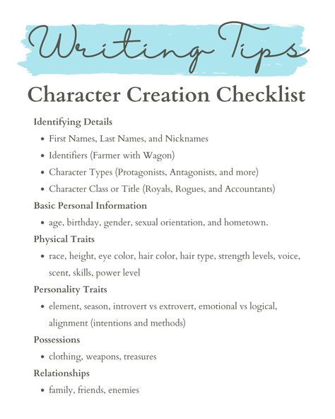 How to Create a Detailed Character Outline Spreadsheet Creating An Original Character, How To Create Characters Personality, Character Basic Info, How To Make A Character For A Book, Book Character Personality Types, How To Create Good Characters, Main Character Vs Side Character, Traits To Add To Characters, How To Make Original Characters