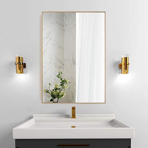 Bathroom Lights Over Mirror, Hanging Mirrors, Oval Mirror Bathroom, Rectangular Bathroom Mirror, Led Bathroom Lights, Metal Frame Mirror, Gold Bathroom, Mirror Wall Bathroom, Living Room Mirrors