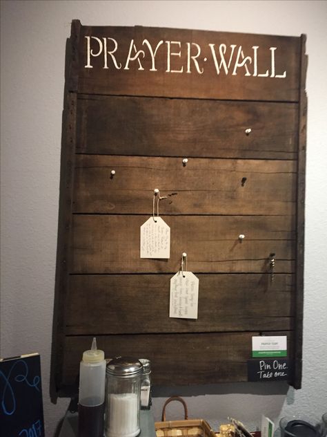 Not for prayer requests, but instead of bulletin board in foyer Bible Display Ideas, Prayer Closet Ideas Decor, Church Prayer Wall, Prayer Wall Ideas Home, Prayer Wall Ideas Church, Prayer Room Ideas Decor Christian, Prayer Bulletin Board, Prayer Closet Ideas Spaces, Prayer Board Ideas Creative