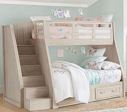 Bunk Beds For Girls Room, Bed For Girls Room, Girls Bunk Beds, Bunk Beds With Stairs, Bunk Bed Designs, Full Bunk Beds, Kids Bunk Beds, Twin Bunk Beds, Pottery Barn Teen