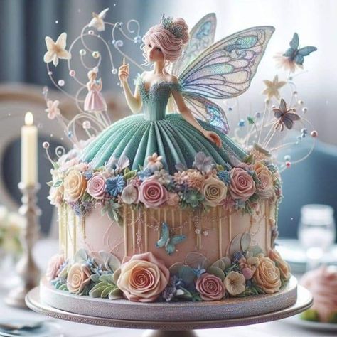 Fantasy Cake Ideas, Fairy Cake Ideas, Fairy Birthday Cake, Cake At Home, Fantasy Cake, Cupcake Cake Designs, Fairy Cakes, Beautiful Birthday Cakes, Creative Birthday Cakes