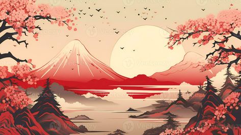 A Japanese art illustration background Japanese Background, Japanese Illustration, Japan Aesthetic, Illustration Background, Backgrounds Desktop, Custom Illustration, Custom Branding, Wallpaper Pc, Art Background