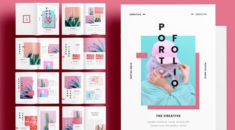 A unique portfolio template for Adobe InDesign. Pink Portfolio, Journal Portfolio, Portfolio Design Layouts, Product Booklet, Showcase Portfolio, Portfolio Layout Template, Brand Showcase, Design Portfolio Layout, Design De Configuration