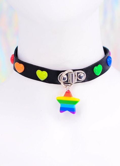 Gay Pride Choker Necklace Accessory .Beautiful Rainbow Star Pendant With Rainbow Color Heart Details Pride Choker, Snk Cosplay, Black Choker Necklace, Rainbow Outfit, Pride Outfit, Rainbow Star, Black Choker, Character Outfits, Star Pendant