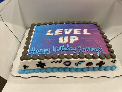 Level Up Birthday Cake, Video Game Birthday Cake, 9th Birthday Cake, Video Game Cakes, 7th Birthday Cakes, Flat Cakes, Happy 13th Birthday, Video Games Birthday Party, Truck Cakes