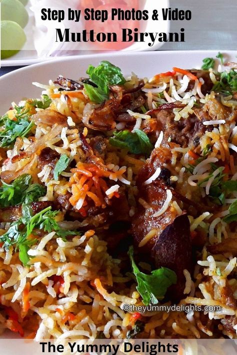 Close-up of Hyderabadi mutton biryani. Best Mutton Biryani Recipe, Deepavali 2024, Mutton Rice, Hyderabadi Biryani Recipe, Biryani Recipe Video, Mutton Dum Biryani, Mutton Biriyani, Mutton Biryani Recipe, Easy Biryani Recipe