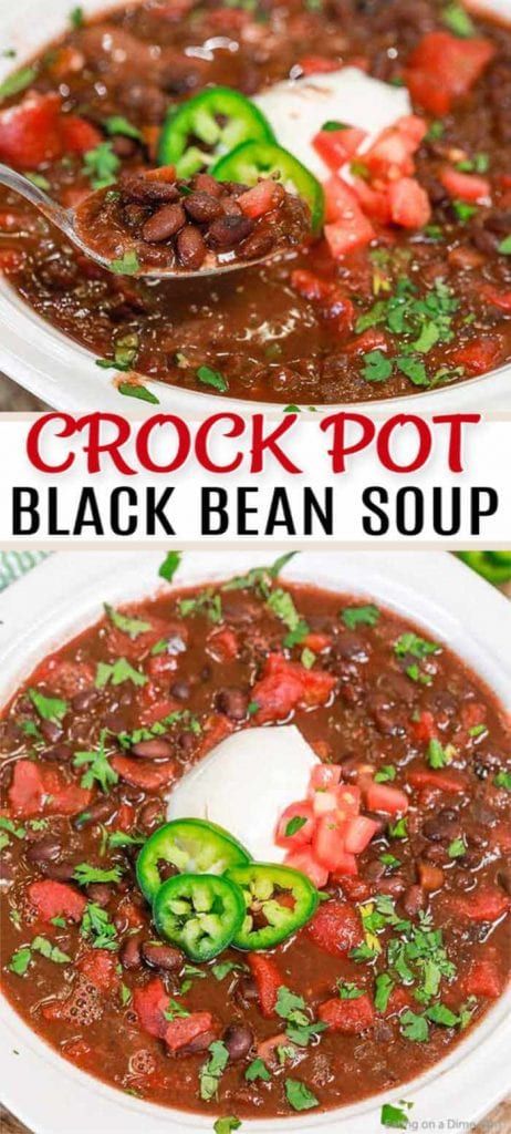 CROCK POT BLACK BEAN SOUP Black Bean Soup Crock Pot, Slow Cooker Black Bean Soup, Slow Cooker Black Beans, Black Bean Soup Recipe, Slow Cooker Lentils, Vegan Slow Cooker, Pilates Exercises, Quick And Easy Soup, Crockpot Soup Recipes