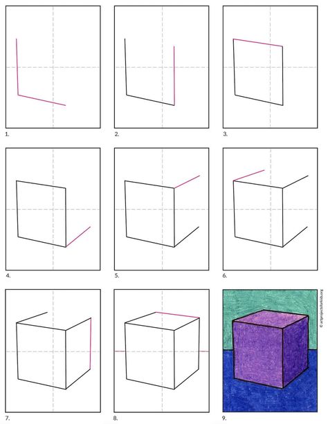 Cube Drawing Perspective, How To Draw A Cube, Isometric Cube, Basic Art Techniques, Shape Drawing, Basic Sketching, Art Handouts, Basic Art, Easy Draw