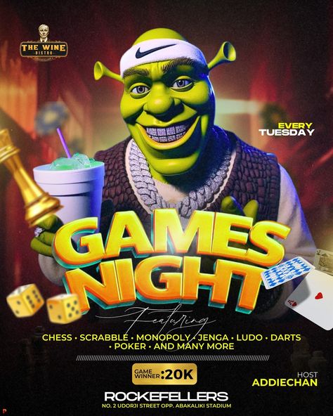 Games night Flyer Wine Bistro, Games Night, Every Tuesday, Design Posters, Game Night, Graphic Design Posters, Poker, Poster Design, Graphic Design