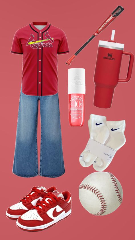 Your sport your outfit 4!! #baseball #sports #cardinals #stlouis #cute #outfit #baseballfan #perfume #makeup #skincare #outfits #ootd #shuffles Baseball Fan, Cardinals, St Louis, Baseball, Sports