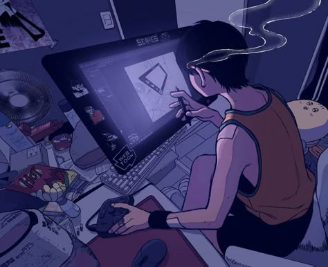 Friendcore Aesthetic, Remote Aesthetic, Animator Aesthetic, Busy Aesthetic, Digital Artist Aesthetic, Looking At Computer, Comfy Art, Digital Art Aesthetic, Lofi Art