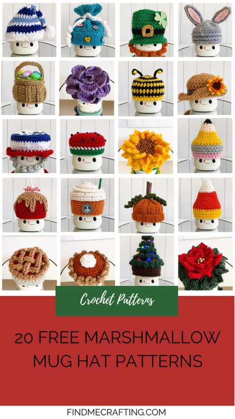 🎉🌟Get ready to impress your friends and family with these charming Marshmallow Mug Hats! With 20 free patterns for holidays and seasons, and easy step-by-step video tutorials, you can create these adorable mug hats in no time! Perfect for gifts or to add a festive touch to your home! 🍯🏠 Marshmallow Amigurumi Free Pattern, Mug Hat Crochet Pattern, Free Marshmallow Mug Hat Pattern, Free Crochet Patterns For Marshmallow Mug Hats, Crochet Marshmallow Pattern, Marshmallow Cup Hats, Marshmallow Mug Toppers, Marshmallow Mug Hats Crochet Patterns, Crochet Marshmallow Mug Hat Pattern Free