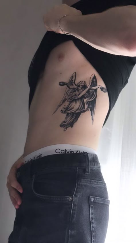 Padayon Tattoo, Rib Tattoos Men, Ribcage Tattoo Men, Hip Tattoo Men, Ribs Tattoo Men, The Fallen Angel Tattoo, 1978 Tattoo, Icarus Tattoos, Mens Rib Tattoo