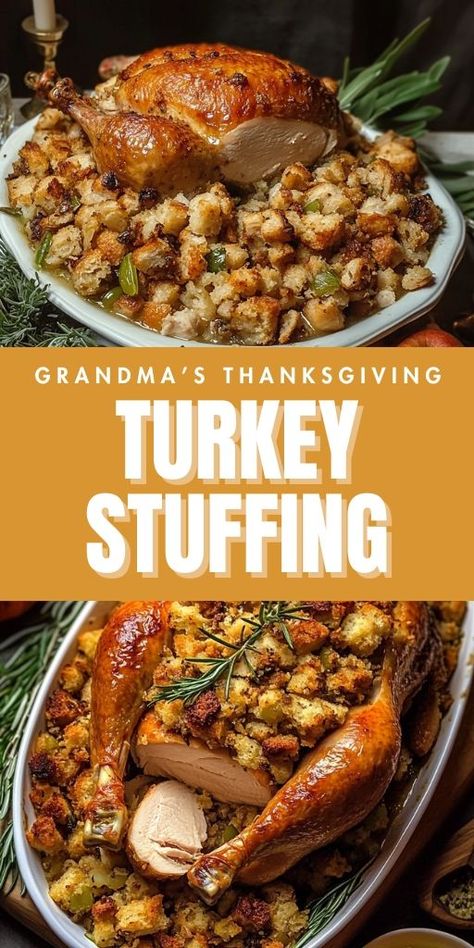 Make this Old-Fashioned Thanksgiving Turkey Stuffing recipe and bring the taste of tradition to your holiday table! 👵🍽️ Made with a perfect blend of herbs, vegetables, and a rich turkey broth, this stuffing is moist, flavorful, and the ultimate side dish. It’s an heirloom recipe passed down through generations and will be the star of your Thanksgiving feast. #ThanksgivingStuffing #HolidaySides #GrandmasRecipe #StuffingRecipe #TraditionalStuffing #FamilyDinner #ThanksgivingFood #ClassicRecipes Stuffing Cooked Outside The Turkey, Stuffing Recipes Thanksgiving In Turkey, Classic Thanksgiving Stuffing Recipe, Things To Stuff Your Turkey With, Best Stuffing For Inside Turkey, Traditional Stuffing For Turkey, Stuffing Recipes In The Turkey, Stuffing For Inside The Turkey, Homemade Cornbread Stuffing Recipe Thanksgiving