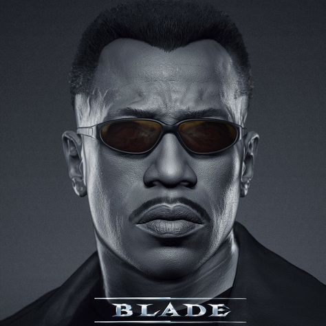 Blade, Abdelrahman Kubisi on ArtStation at https://www.artstation.com/artwork/Xymnn Day Walker, Blade Marvel, Wesley Snipes, 3d Portrait, Marvel Superheroes Art, Marvel Comics Superheroes, Black And White Artwork, Movie Poster Art, Disney Princess Art