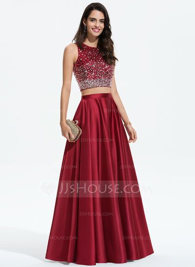 Dresses With Beading, Satin Prom Dresses, Two Piece Gown, Red Dresses, Satin Prom Dress, Grad Dresses, Lovely Dresses, Model Dress, Indian Outfits