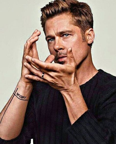 Celebrity Tattoos Male, Brad Pitt Tattoo, Ads Photography, Brad Pitt News, Actor Portrait, Anglina Jolie, Hand Tattoo Images, Protection Tattoo, Future Man