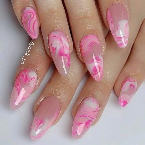 Pink Marble Nails, Random Nails, Marble Nail Designs, Nails Arts, Almond Acrylic Nails, Marble Nails, Pink Marble, Nail Designs Summer, Nail Tutorials