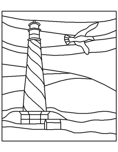 Lighthouse 10 Coloring Page - Free Printable Coloring Pages for Kids Nautical Painting Ideas, Sea Lighthouse, Stained Glass Patterns Free, Stained Glass Crafts, Light Houses, Glass Pattern, Stained Glass Designs, Faux Stained Glass, Stained Glass Panels