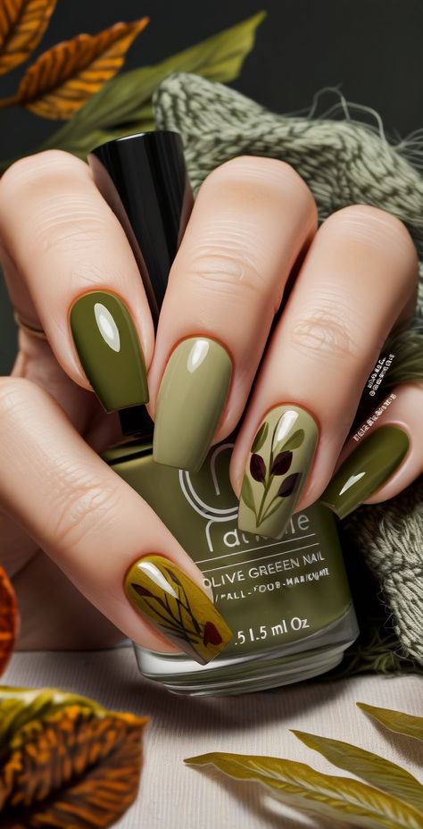 Embrace the earthy tones of fall with olive green nail designs. Learn how to incorporate this versatile shade into your manicure, whether as a solid color or combined with other fall hues for a harmonious look. #OliveGreenNails #EarthTones #FallBeauty #NailPolish #StylishManicure #AutumnShades #BeautyInspo Olive Green Almond Nails, Olive Green Nail Designs, Dark Brown Nails, Olive Nails, Green Nail Designs, Green Nail, Short Almond, Brown Nails, French Tips