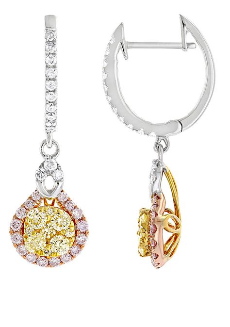 Luxurman Jewelry! These Unique White Yellow Pink Diamond Ladies Drop Earrings showcase 1.3 carats of dazzling white, yellow and pink diamonds masterfully pave set in 14K solid gold. Exquisite Yellow Gold Sterling Silver Diamond Earrings, Exquisite Gold Diamond-accented Earrings, Luxury Gold Diamond-cut Diamond Earrings, Luxury 14k Gold Diamond-cut Earrings, Elegant Yellow Diamond-cut Earrings, Diamond Earrings Studs Round, Fine Diamond Jewelry, Fine Earrings, Small Earrings