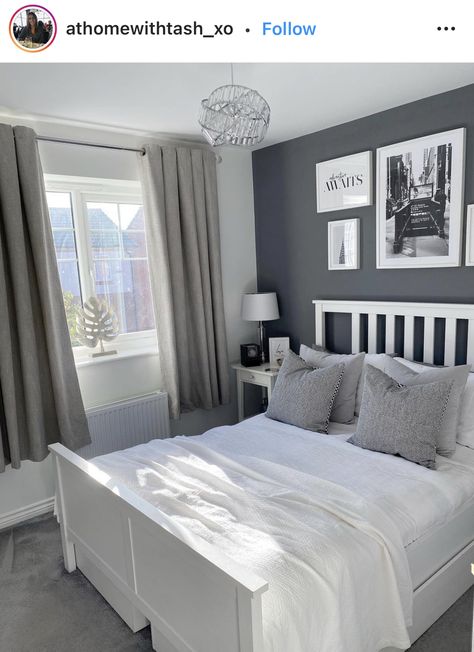 Grey Bedroom Asethic, Light Grey And White Bedrooms With Lights, Aesthetic Bedroom White And Grey, Bedroom Asthetics Grey, Double Bed Grey And White, Small Double Bedroom Ideas, White And Grey Bedroom, Grey Bedrooms, Grey Bedroom Design