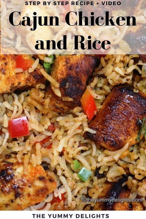 close-up of cajun chicken rice. Cajun Supper Ideas, Cajun Chicken And Rice Skillet, Cajun Chicken Recipes Easy, Cajun Main Dishes, Chicken Cajun Recipes, Cajun Chicken And Rice Recipes, Chicken Rice Gravy Recipes, Cajun Chicken And Rice Casserole, Boneless Chicken And Rice Recipes