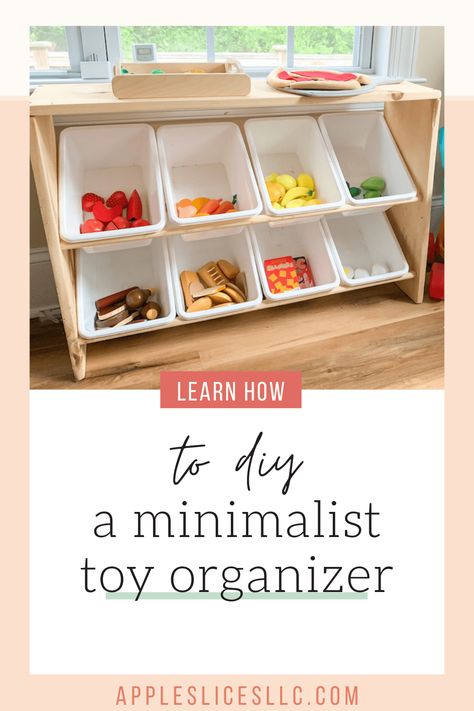 Diy Toy Bin Storage, Toy Organizer Diy, Diy Toy Bin Organizer, Toy Food Storage Ideas, Vertical Toy Storage, Diy Toy Organizer, Playroom Toy Storage Ideas, Play Food Storage, Toy Storage Hacks