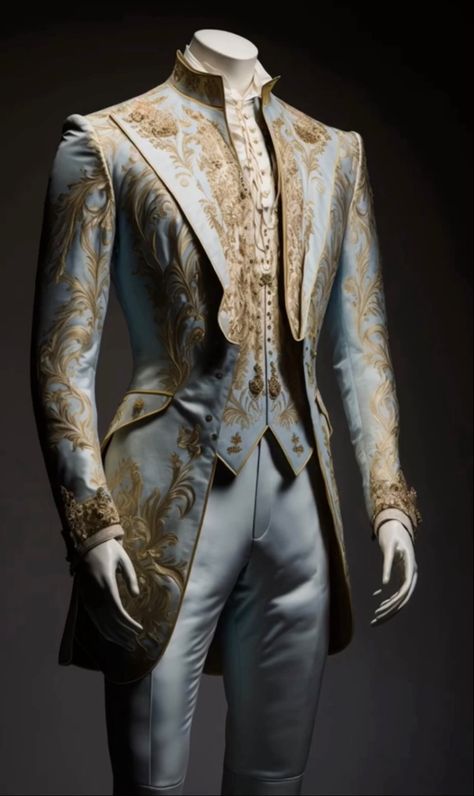 ACOTAR Day Court inspired suit Royal Attire Men, Prince Aesthetic Outfit, Fantasy Tuxedo, Royal Wedding Suit, Prince Wedding Suit, Blue And Gold Suit, Prince Outfits Royal, Fantasy Suits Male, Acotar Day Court