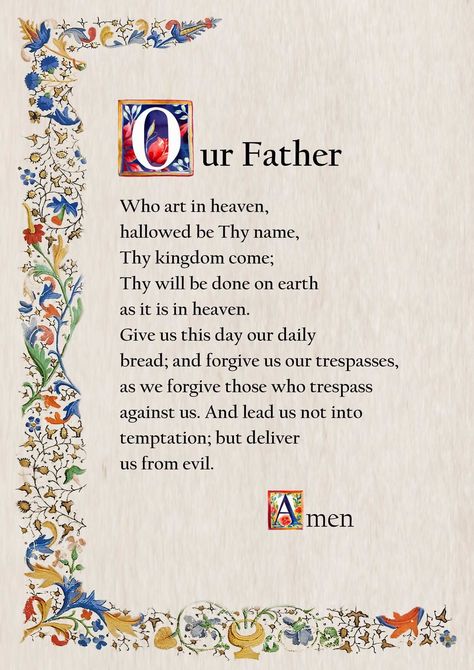 Our Father Prayer Catholic, Prayer Cards Printable, Prayer Catholic, Catholic Prayers Daily, Our Father Prayer, Bedtime Prayer, Journaling Bible, Our Father, Christian Decor