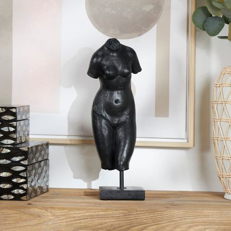 "Buy the 14.25\" Matte Black Half Body Decorative Sculpture at Michaels. com. This modern sculpture looks elegant and timeless and is reminiscent of the Italian marble masters of the renaissance. This item can be used to decorate any home or office space to add a touch of modern sophistication. Inspired by sleek elegance and clean lines, this statue's minimalistic design offers effortless luxury with monochromatic tones and bold, angular structures. This modern sculpture looks elegant and timele Women Sculpture, Modern Decor Accessories, Black Candle Holders, Black Clocks, Modern Clock, Decorative Sculpture, Black Picture Frames, Italian Marble, Modern Sculpture