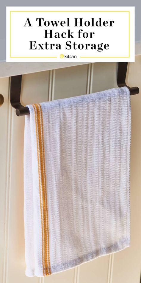 Kitchen Sink Towel Bar Organizing Hack | Kitchn Where To Hang Kitchen Towels, Kitchen Towel Organization, Dish Towel Storage, Towel Hanging Ideas, Kitchen Towels Storage, Heated Towel Bar, Kitchen Towels Hanging, Kitchen Towel Rack, Kitchen Sink Storage