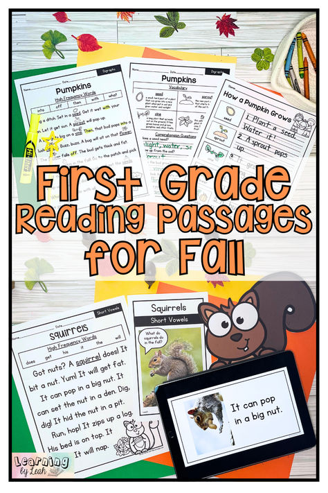 Grab these fun nonfiction reading passages for your first graders this fall! These reading passages are differentiated and aligned with the Science of Reading! Levels include CVC words, digraphs, blends, & magic E. Each passage comes with vocabulary words and 5 comprehension questions. Read about apples, squirrels, pumpkins, bats & more! #fallactivities #cvcwordactivities #pumpkins #phonicsactivities Cvc Word Activities, Decodable Readers, The Science Of Reading, Magic E, Growing Pumpkins, Science Of Reading, Nonfiction Reading, Fall Reading, High Frequency Words