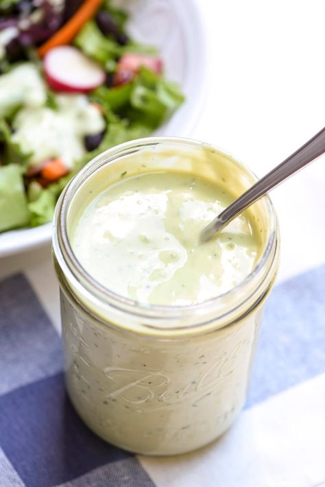 Calories In Avocado, Easy Avocado Ranch Dressing, Avocado Ranch Dressing Recipe, Whole30 Ranch, Creamy Avocado Ranch Dressing, Avocado Lime Ranch Dressing, Dairy Free Ranch Dressing, Ranch Dressing Dip, Food Sauces