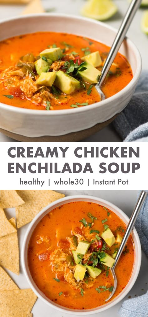 Dairy Free Enchilada Soup, Dairy Free Chicken Enchilada Soup, Chicken Soup Whole 30, Whole 30 Enchilada Soup, Whole 30 Chicken Enchilada Soup, Healthy Enchilada Soup, Enchilada Casserole Instant Pot, Paleo Chicken Enchilada Soup, Whole 30 Chicken Noodle Soup