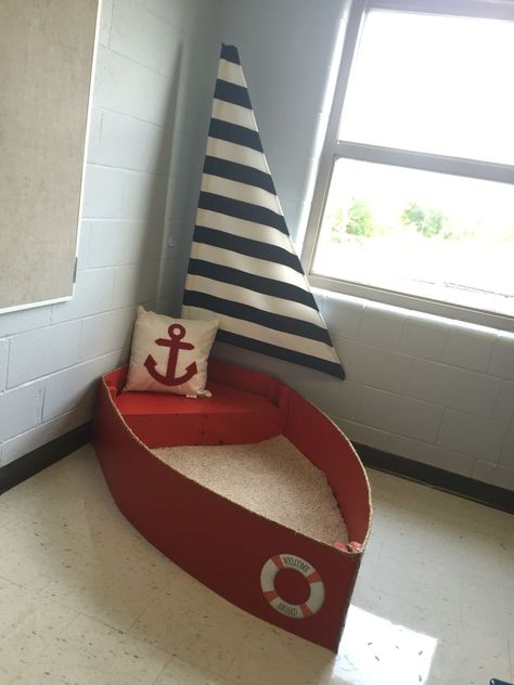 Nautical Classroom Theme, Nautical Classroom, Cardboard Boat, Nautical Party, Themed Classroom, Pirate Theme, Cardboard Crafts, Cool Diy Projects, Classroom Themes